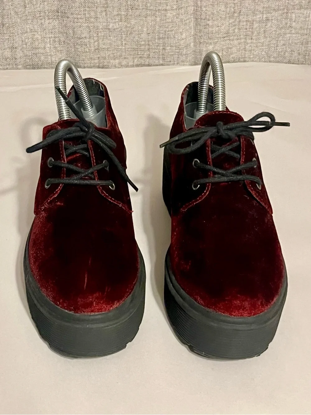 Burgundy Velvet Platform Shoes Lace up